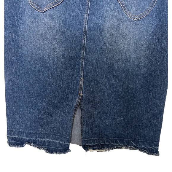 LABIJOU Womens Blue Denim Dark Wash knee length Pencil Raw Hem Skirt Plus 1X - Picture 5 of 8